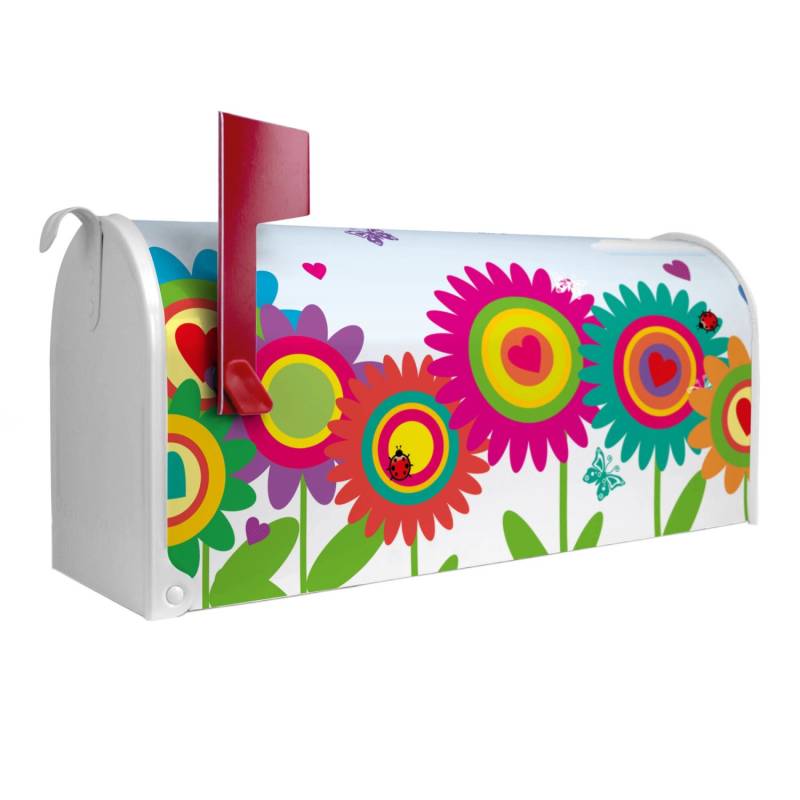 Banjado Amerikanischer Briefkasten Weiß 48x22x16cm US Mailbox Letterbox Postkasten Stahl Pulverbeschichtet Motiv Bunte Blumen von Banjado