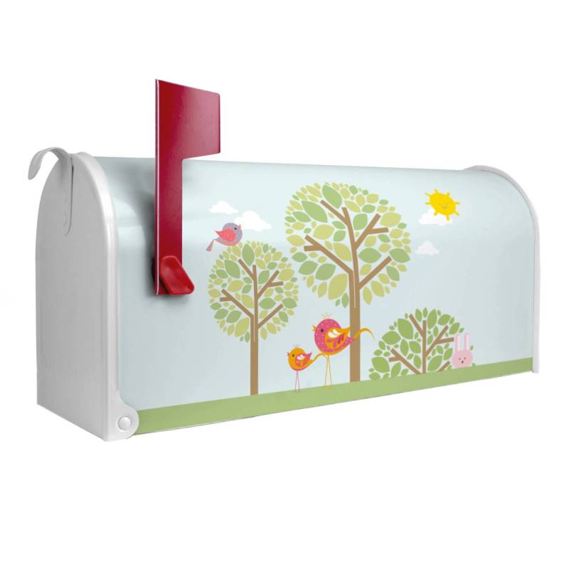 Banjado Amerikanischer Briefkasten Weiß 48x22x16cm US Mailbox Letterbox Postkasten Stahl Pulverbeschichtet Motiv Drei Bäume von Banjado