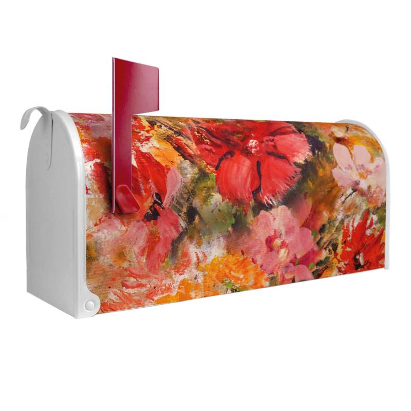 Banjado Amerikanischer Briefkasten Weiß 48x22x16cm US Mailbox Letterbox Postkasten Stahl Pulverbeschichtet Motiv Fallende Blumen von Banjado