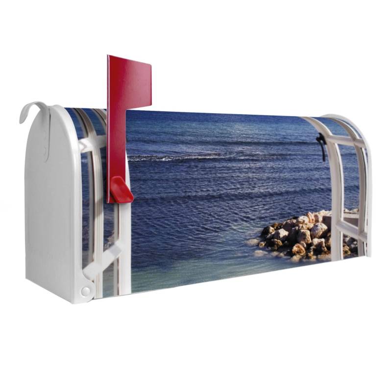 Banjado Amerikanischer Briefkasten Weiß 48x22x16cm US Mailbox Letterbox Postkasten Stahl Pulverbeschichtet Motiv Fensterpanorama von Banjado