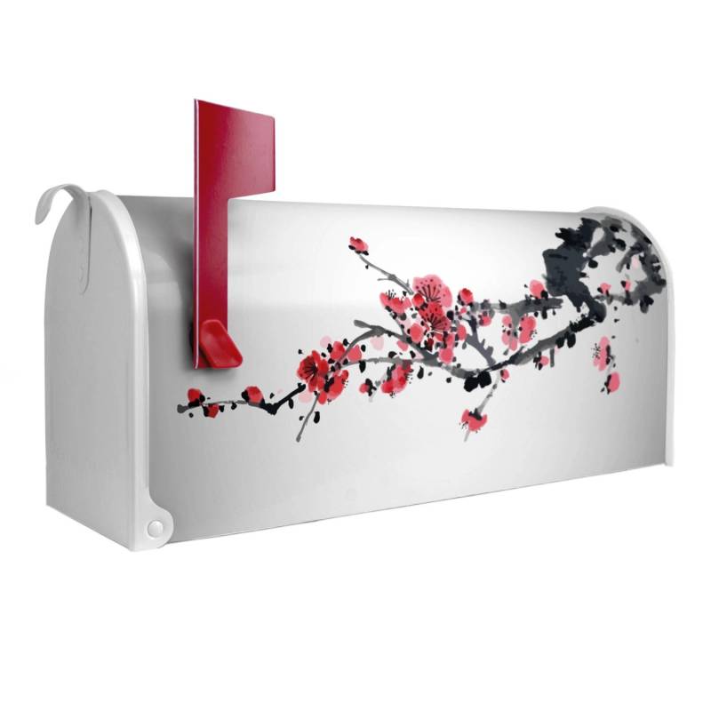 Banjado Amerikanischer Briefkasten Weiß 48x22x16cm US Mailbox Letterbox Postkasten Stahl Pulverbeschichtet Motiv Japanische Blüten 2 von Banjado