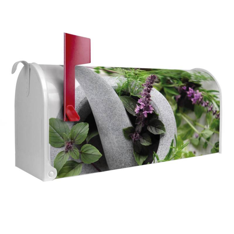 Banjado Amerikanischer Briefkasten Weiß 48x22x16cm US Mailbox Letterbox Postkasten Stahl Pulverbeschichtet Motiv Kräuter von Banjado