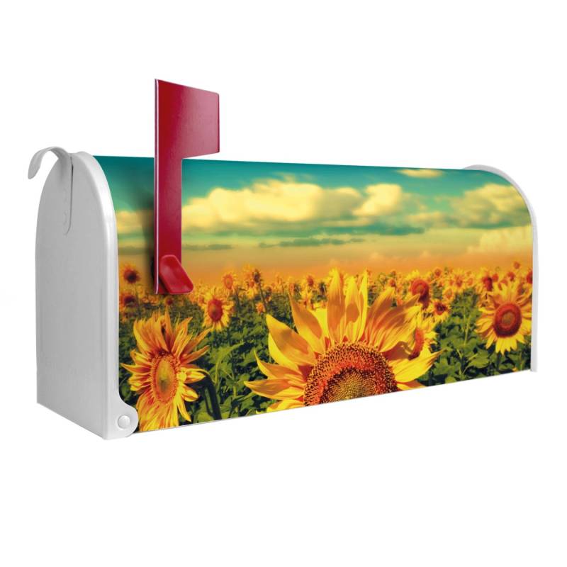 Banjado Amerikanischer Briefkasten Weiß 48x22x16cm US Mailbox Letterbox Postkasten Stahl Pulverbeschichtet Motiv Sonnenblumen von Banjado