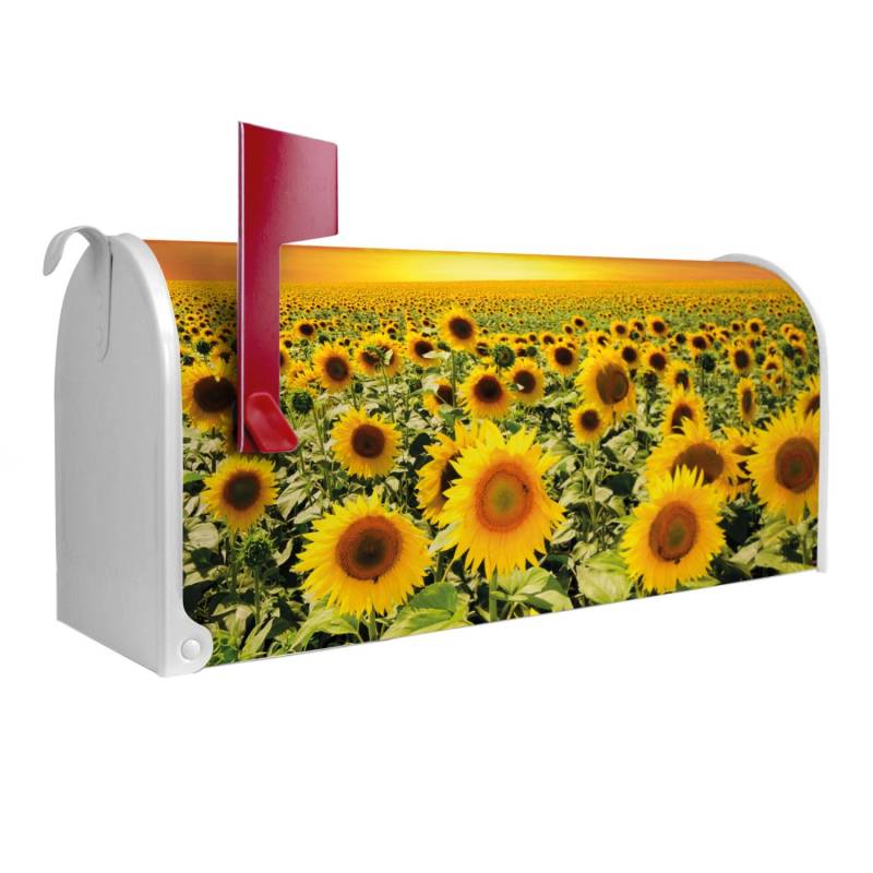Banjado Amerikanischer Briefkasten Weiß 48x22x16cm US Mailbox Letterbox Postkasten Stahl Pulverbeschichtet Motiv Sonnenblumenmeer von Banjado