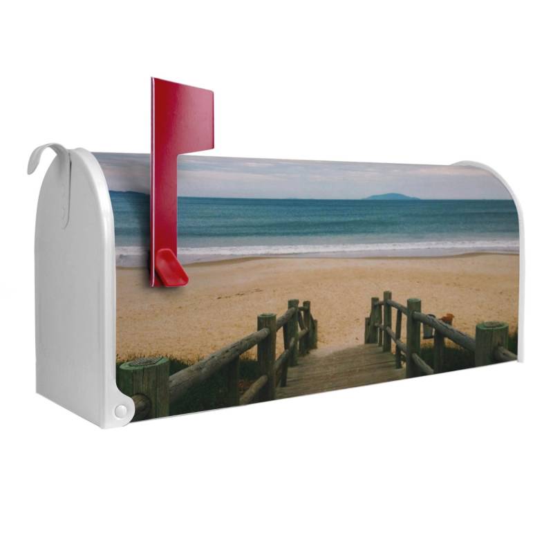 Banjado Amerikanischer Briefkasten Weiß 48x22x16cm US Mailbox Letterbox Postkasten Stahl Pulverbeschichtet Motiv Zum Strand von Banjado