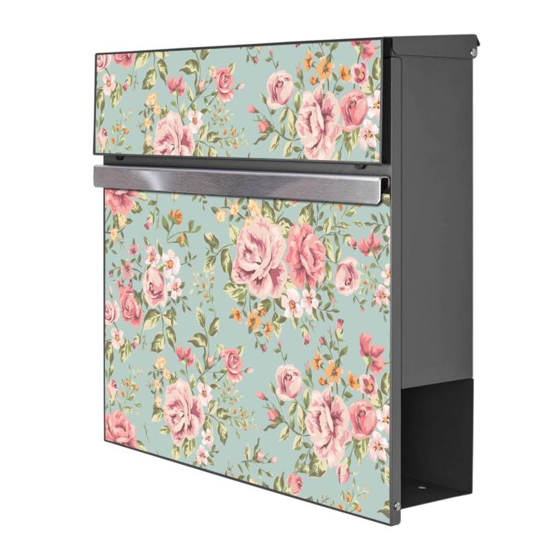Banjado Briefkasten Anthrazit 37x37x10.5cm Groß / Inkl. Montagematerial & 2 Schlüsseln Motiv Altrosa Blume von Banjado