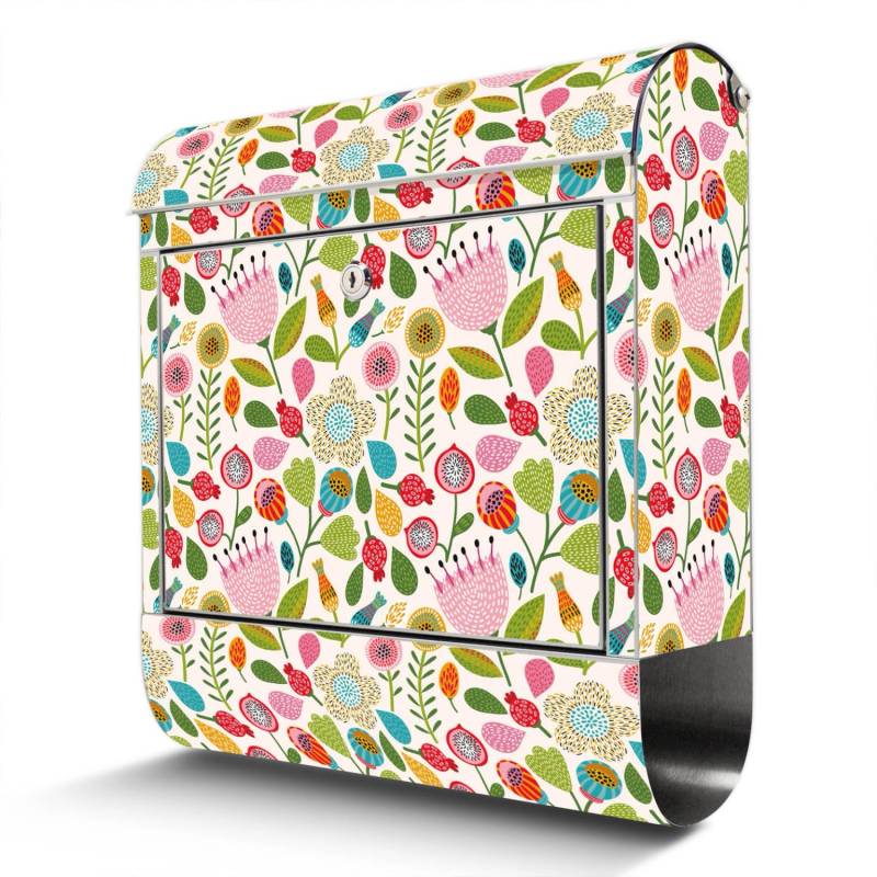 Banjado Briefkasten Edelstahl 38x43x12.5cm Rostfrei Mit Zeitungsfach Mit Motiv Motiv Blumen Naiv von Banjado