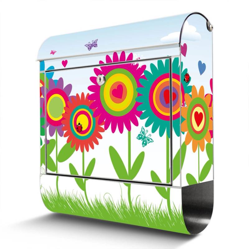 Banjado Briefkasten Edelstahl 38x43x12.5cm Rostfrei Mit Zeitungsfach Mit Motiv Motiv Bunte Blumen von Banjado