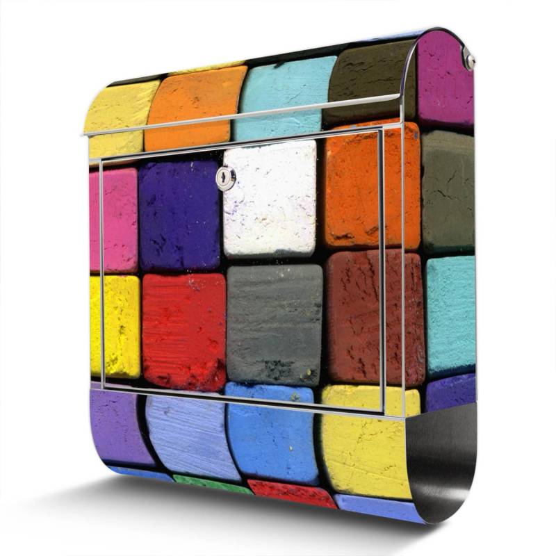 Banjado Briefkasten Edelstahl 38x43x12.5cm Rostfrei Mit Zeitungsfach Mit Motiv Motiv Bunte Kreide von Banjado