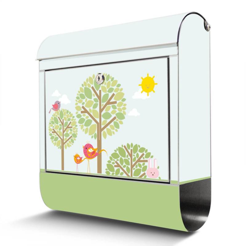 Banjado Briefkasten Edelstahl 38x43x12.5cm Rostfrei Mit Zeitungsfach Mit Motiv Motiv Drei Bäume von Banjado