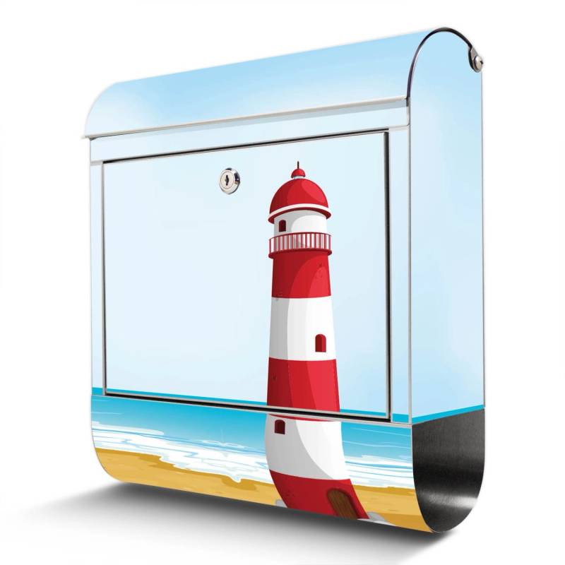 Banjado Briefkasten Edelstahl 38x43x12.5cm Rostfrei Mit Zeitungsfach Mit Motiv Motiv Leuchtturm Illustration von Banjado