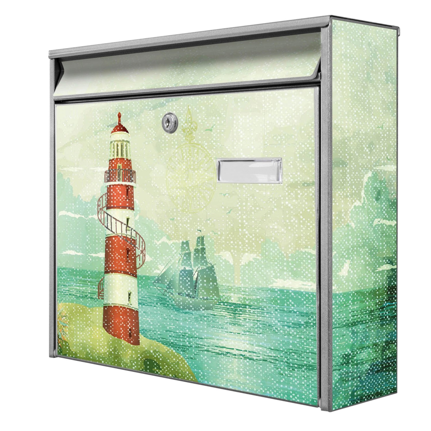 Banjado Briefkasten Silber 36.2x32.2x10cm Groß / Inkl. Montagematerial & 2 Schlüsseln / Mit Namensschild Motiv Alter Leuchtturm Banjado Briefkasten Silber 36.2x32.2x10cm Groß / Inkl. Montagematerial & 2 Schlüsseln / Mit Namensschild Motiv Alter Leuchtturm von Banjado