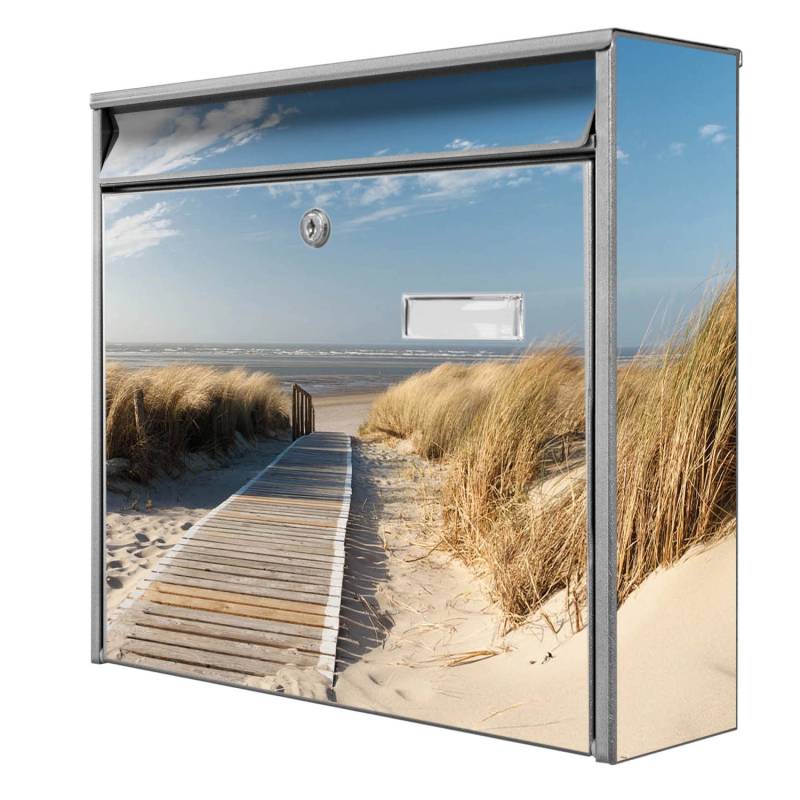 Banjado Briefkasten Silber 36.2x32.2x10cm Groß / Inkl. Montagematerial & 2 Schlüsseln / Mit Namensschild Motiv Dünen von Banjado