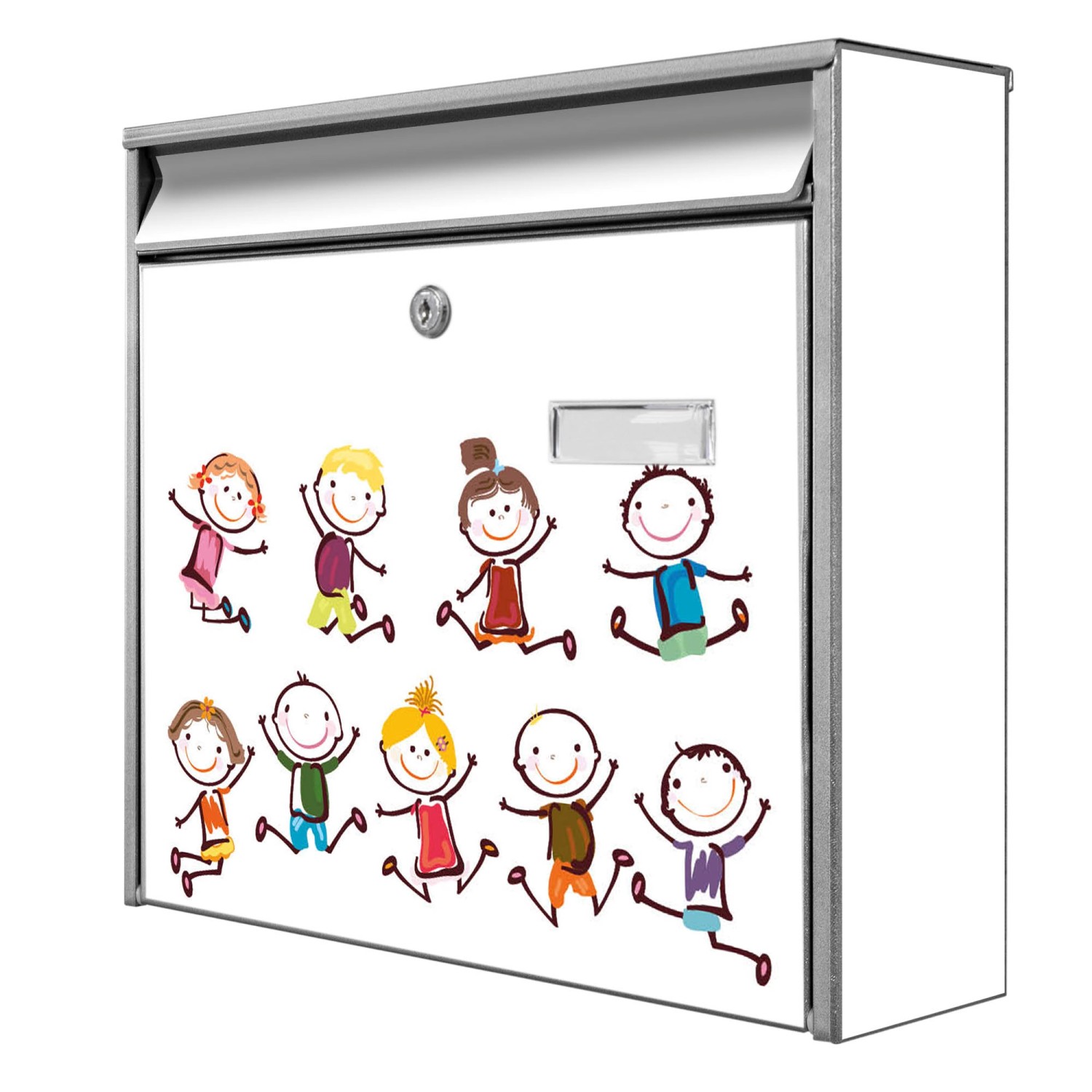 Banjado Briefkasten Silber 36.2x32.2x10cm Groß / Inkl. Montagematerial & 2 Schlüsseln / Mit Namensschild Motiv Happy Kids Banjado Briefkasten Silber 36.2x32.2x10cm Groß / Inkl. Montagematerial & 2 Schlüsseln / Mit Namensschild Motiv Happy Kids von Banjado