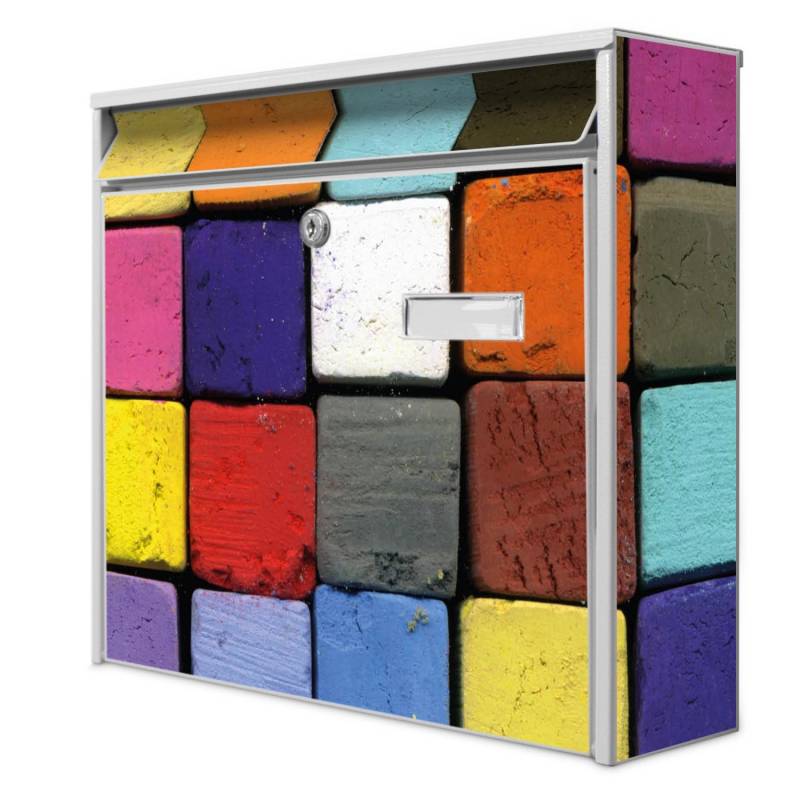 Banjado Briefkasten Weiß 36.2x32.2x10cm Groß / Inkl. Montagematerial & 2 Schlüsseln / Mit Namensschild Motiv Bunte Kreide von Banjado
