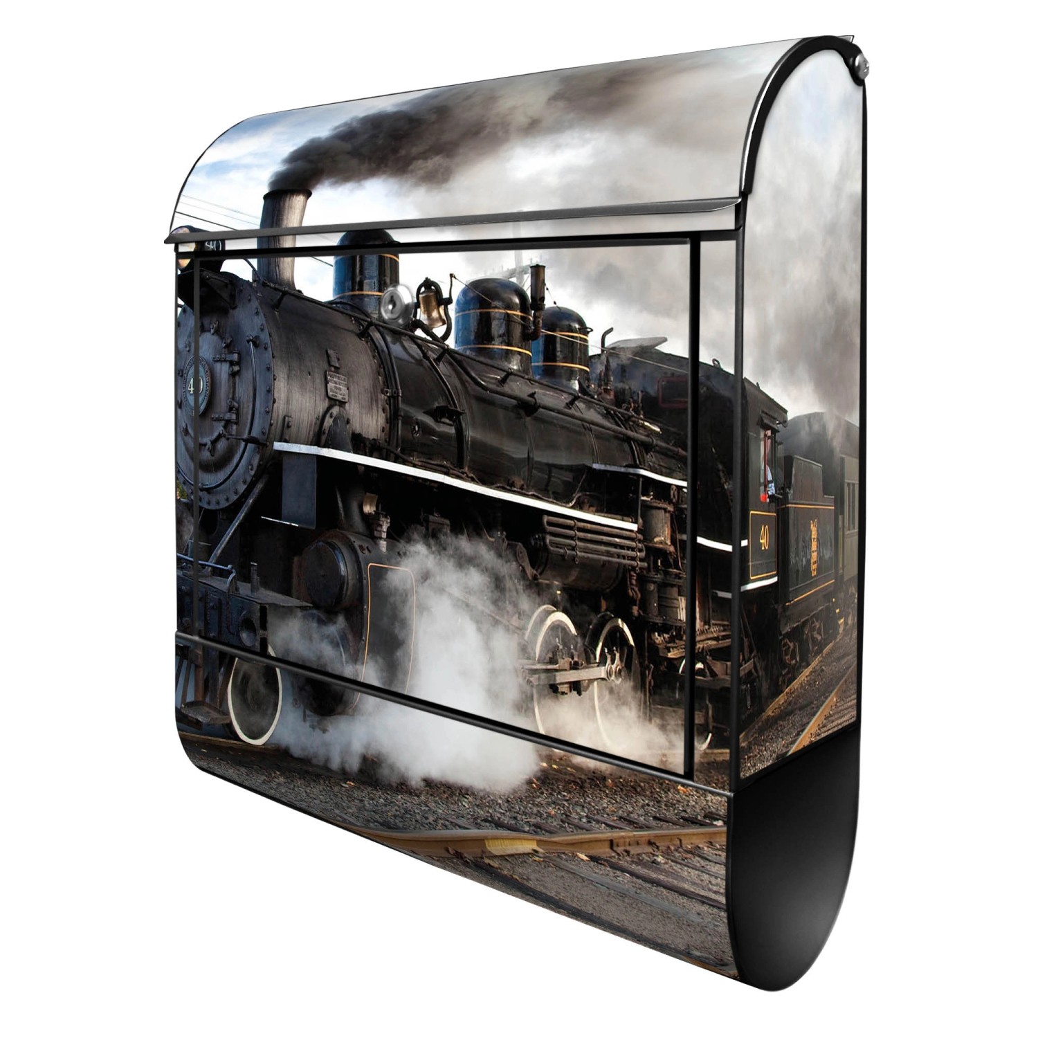 Banjado Design Briefkasten Schwarz Pulverbeschichtet, 39x47x14cm, 2 Schlüssel, Mit Zeitungsfach Motiv Dampflok Banjado Design Briefkasten Schwarz Pulverbeschichtet, 39x47x14cm, 2 Schlüssel, Mit Zeitungsfach Motiv Dampflok von Banjado