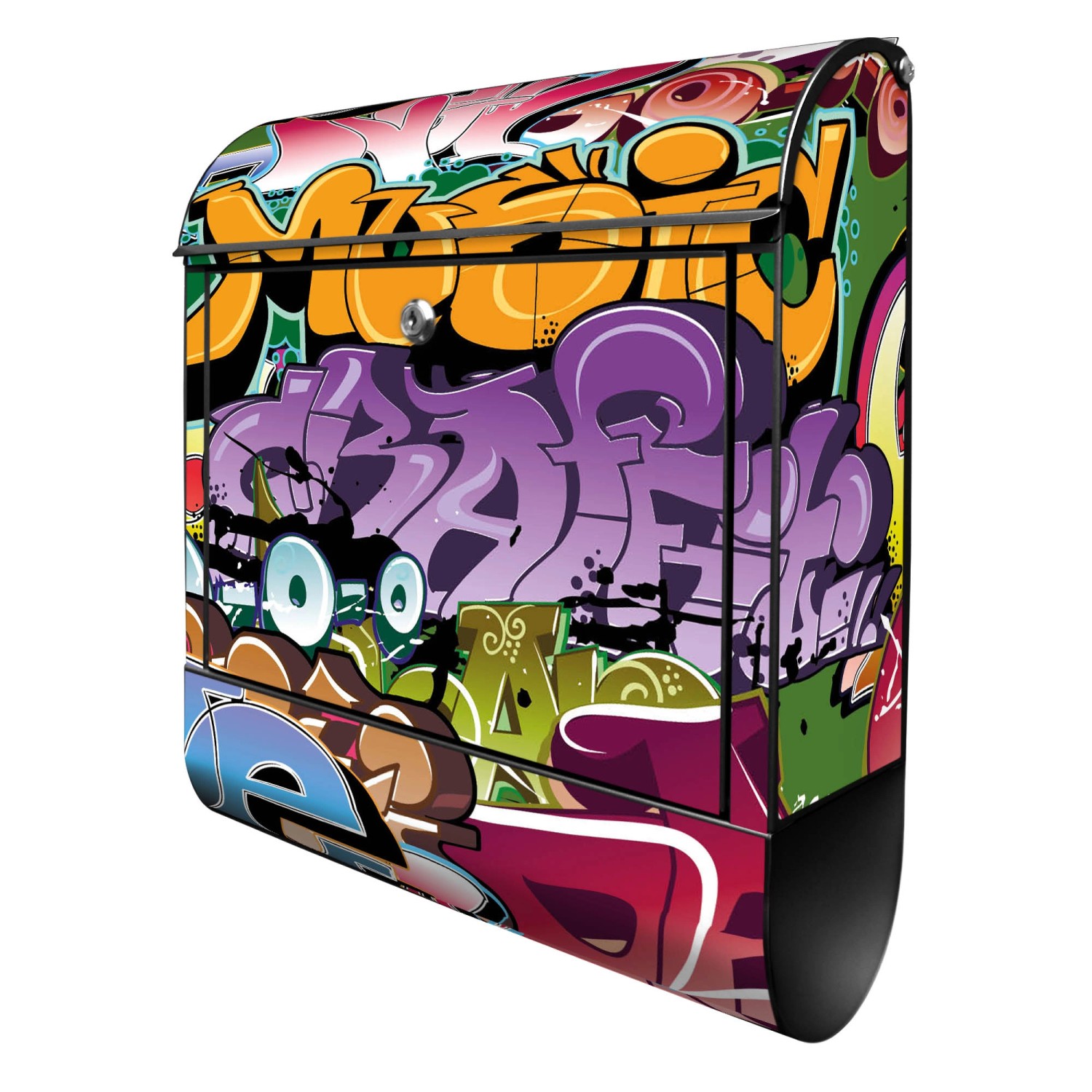 Banjado Design Briefkasten Schwarz Pulverbeschichtet, 39x47x14cm, 2 Schlüssel, Mit Zeitungsfach Motiv Graffiti von Banjado