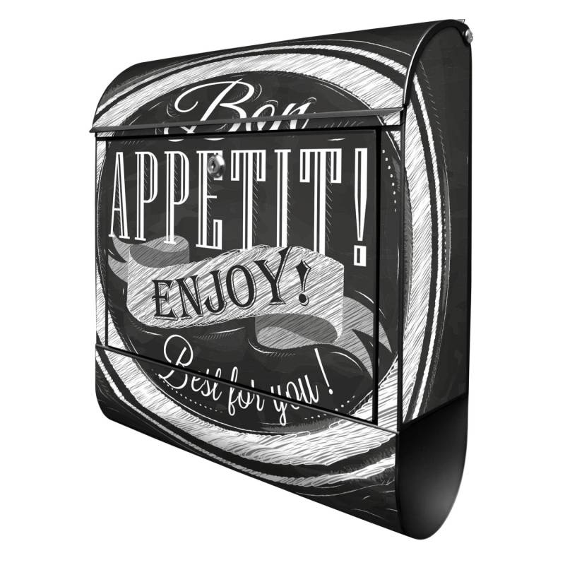 Banjado Design Briefkasten Schwarz Pulverbeschichtet 39x47x14cm 2 Schlüssel Mit Zeitungsfach Motiv Bon Appetit von Banjado