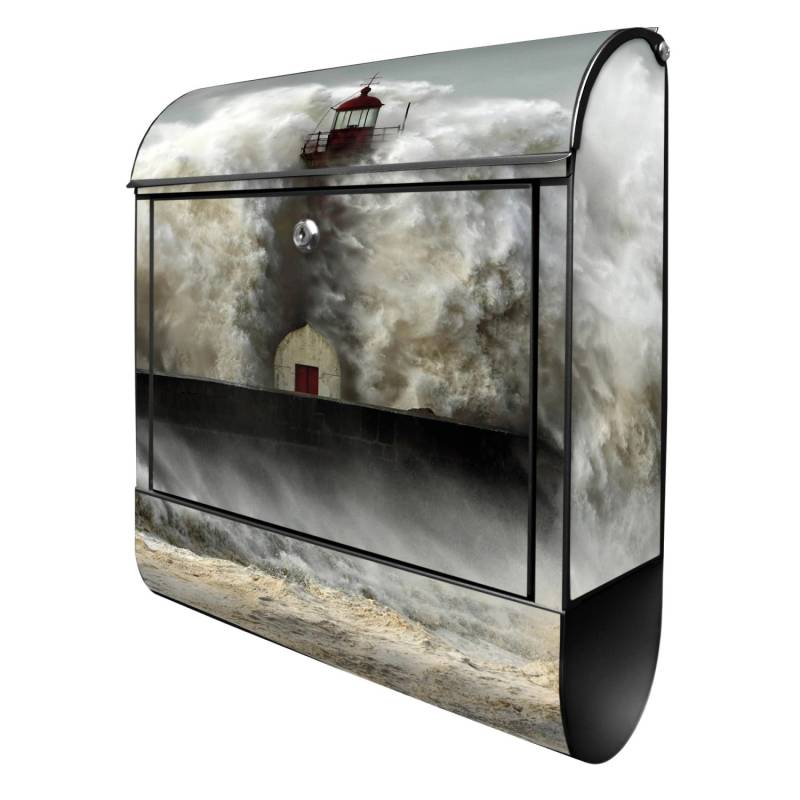 Banjado Design Briefkasten Schwarz Pulverbeschichtet 39x47x14cm 2 Schlüssel Mit Zeitungsfach Motiv Fels In Der Brandung von Banjado