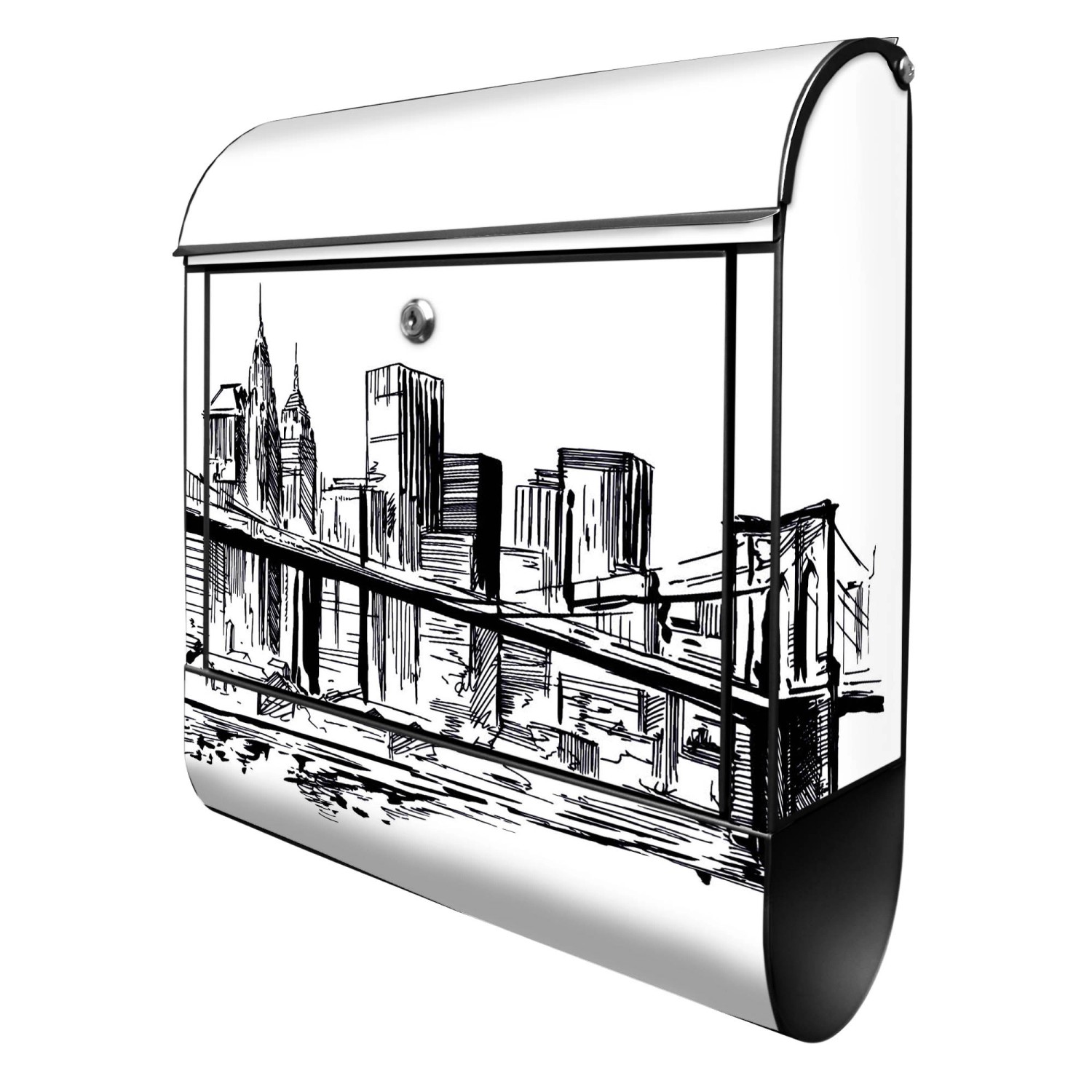 Banjado Design Briefkasten Schwarz Pulverbeschichtet 39x47x14cm 2 Schlüssel Mit Zeitungsfach Motiv New York Skizze Banjado Design Briefkasten Schwarz Pulverbeschichtet 39x47x14cm 2 Schlüssel Mit Zeitungsfach Motiv New York Skizze von Banjado