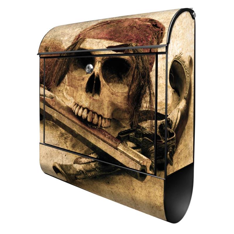 Banjado Design Briefkasten Schwarz Pulverbeschichtet 39x47x14cm 2 Schlüssel Mit Zeitungsfach Motiv Pirat von Banjado