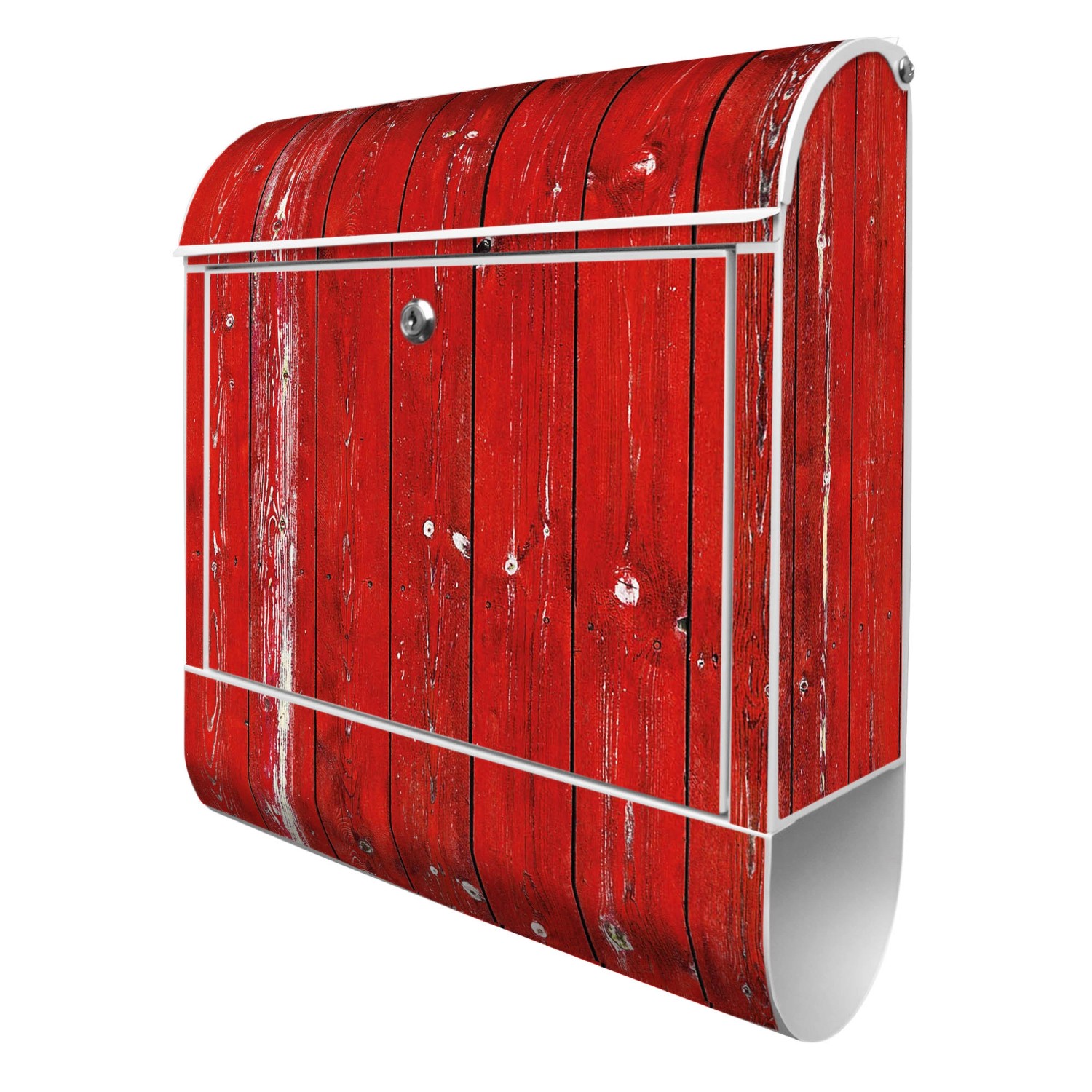 Banjado Design Briefkasten Silber Pulverbeschichtet, 39x47x14cm, 2 Schlüssel, Mit Zeitungsfach Motiv Rote Holzlatten von Banjado