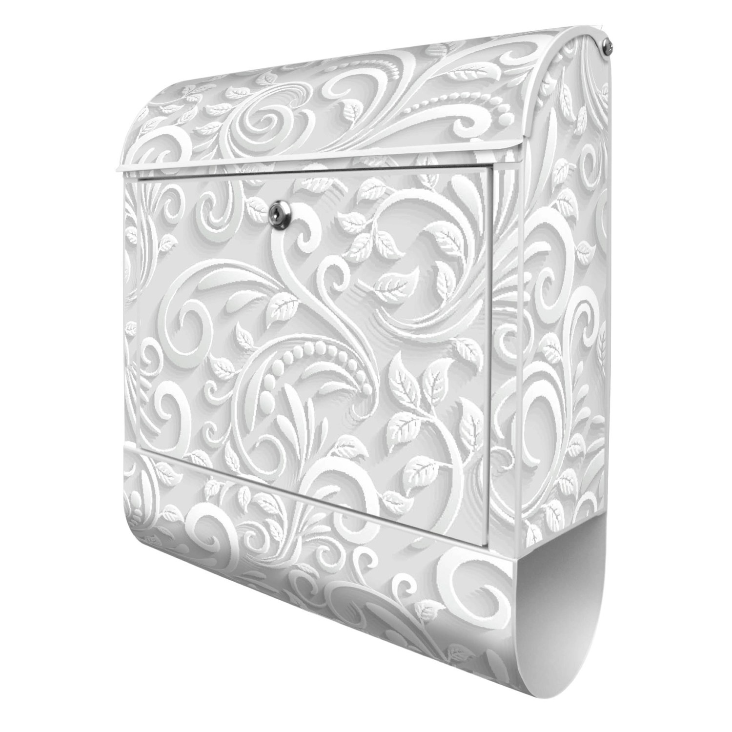 Banjado Design Briefkasten Silber Pulverbeschichtet, 39x47x14cm, 2 Schlüssel, Mit Zeitungsfach Motiv White Swirl von Banjado