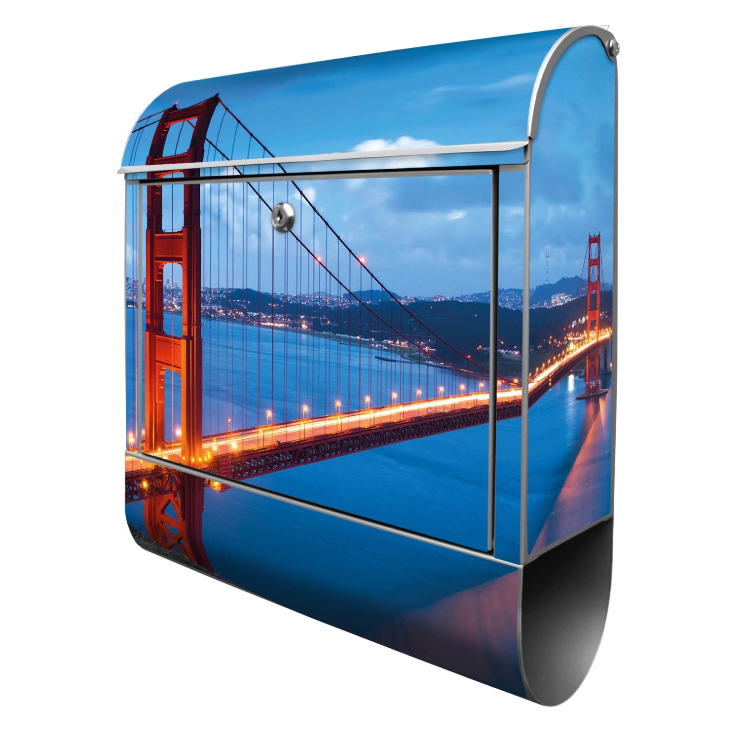 Banjado Design Briefkasten Silber Pulverbeschichtet 39x47x14cm 2 Schlüssel Mit Zeitungsfach Motiv Golden Gate Bridge Banjado Design Briefkasten Silber Pulverbeschichtet 39x47x14cm 2 Schlüssel Mit Zeitungsfach Motiv Golden Gate Bridge von Banjado