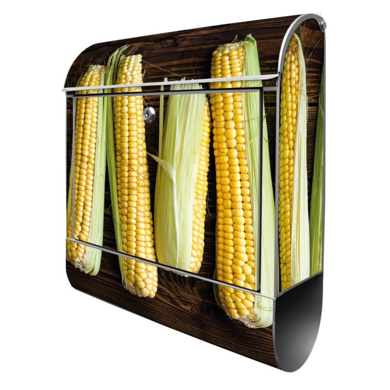 Banjado Design Briefkasten Silber Pulverbeschichtet 39x47x14cm 2 Schlüssel Mit Zeitungsfach Motiv Maiskolben von Banjado