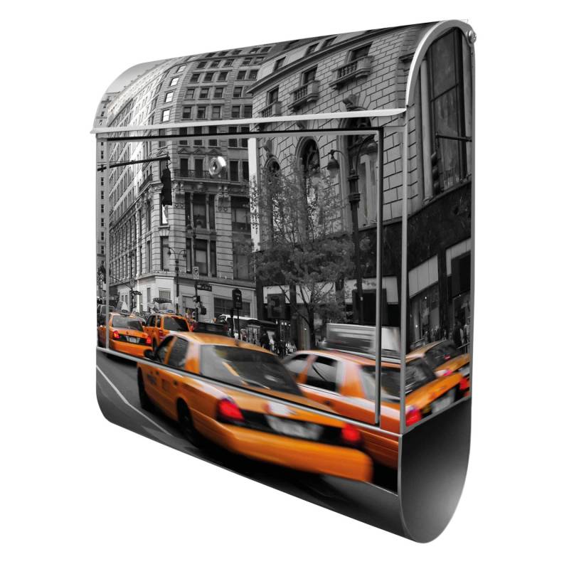 Banjado Design Briefkasten Silber Pulverbeschichtet 39x47x14cm 2 Schlüssel Mit Zeitungsfach Motiv New York Taxi von Banjado