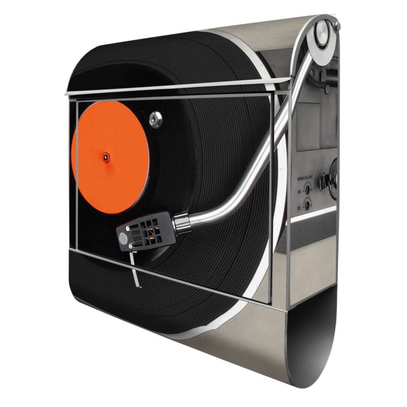 Banjado Design Briefkasten Silber Pulverbeschichtet 39x47x14cm 2 Schlüssel Mit Zeitungsfach Motiv Plattenspieler von Banjado