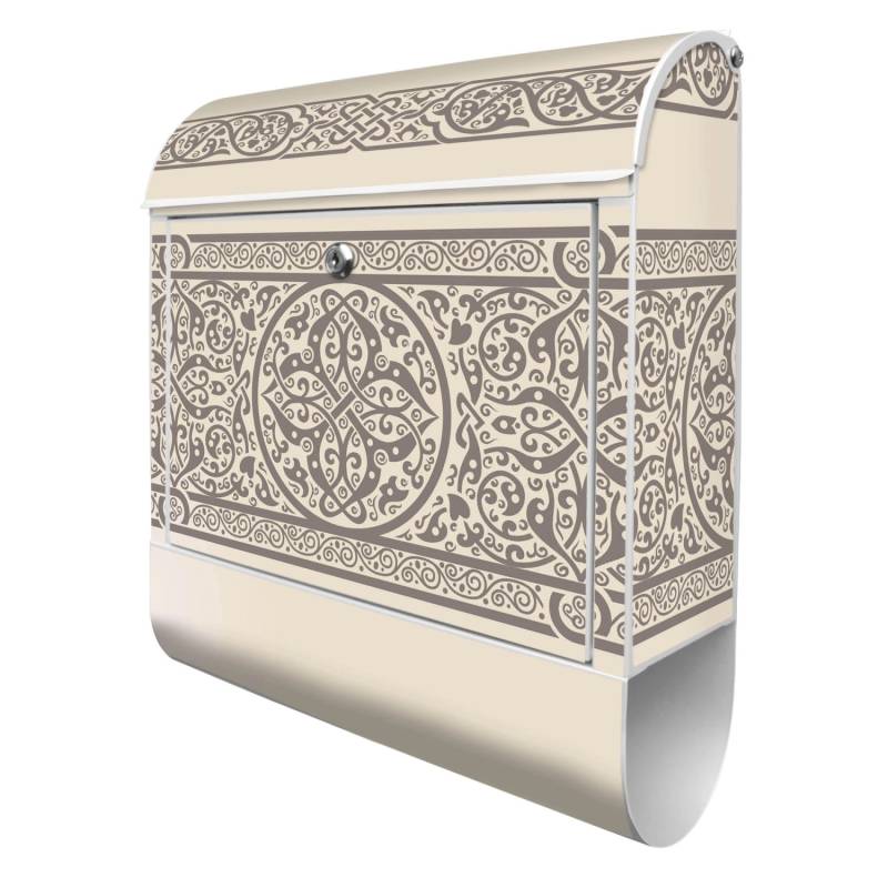 Banjado Design Briefkasten Weiß Pulverbeschichtet, 39x47x14cm, 2 Schlüssel, Mit Zeitungsfach Motiv Keltischer Knoten von Banjado