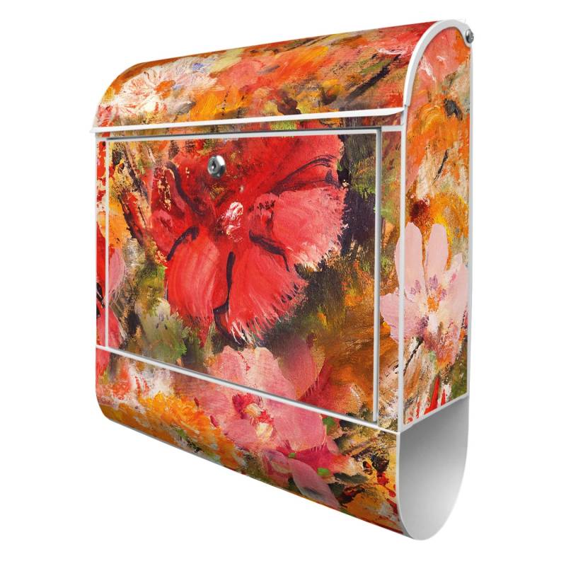 Banjado Design Briefkasten Weiß Pulverbeschichtet 39x47x14cm 2 Schlüssel Mit Zeitungsfach Motiv Fallende Blumen von Banjado