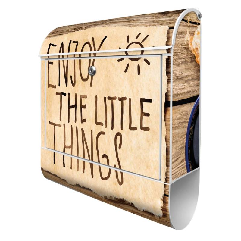 Banjado Design Briefkasten Weiß Pulverbeschichtet 39x47x14cm 2 Schlüssel Mit Zeitungsfach Motiv Happy Day von Banjado