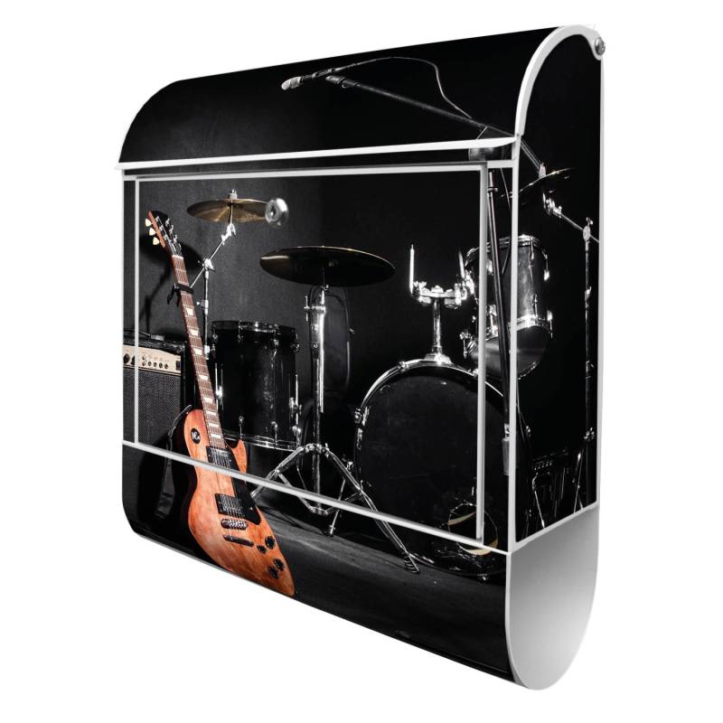 Banjado Design Briefkasten Weiß Pulverbeschichtet 39x47x14cm 2 Schlüssel Mit Zeitungsfach Motiv Jam Session von Banjado