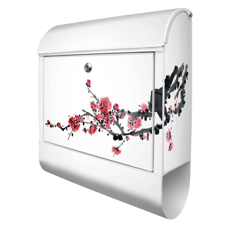 Banjado Design Briefkasten Weiß Pulverbeschichtet 39x47x14cm 2 Schlüssel Mit Zeitungsfach Motiv Japanische Blüten 2 von Banjado