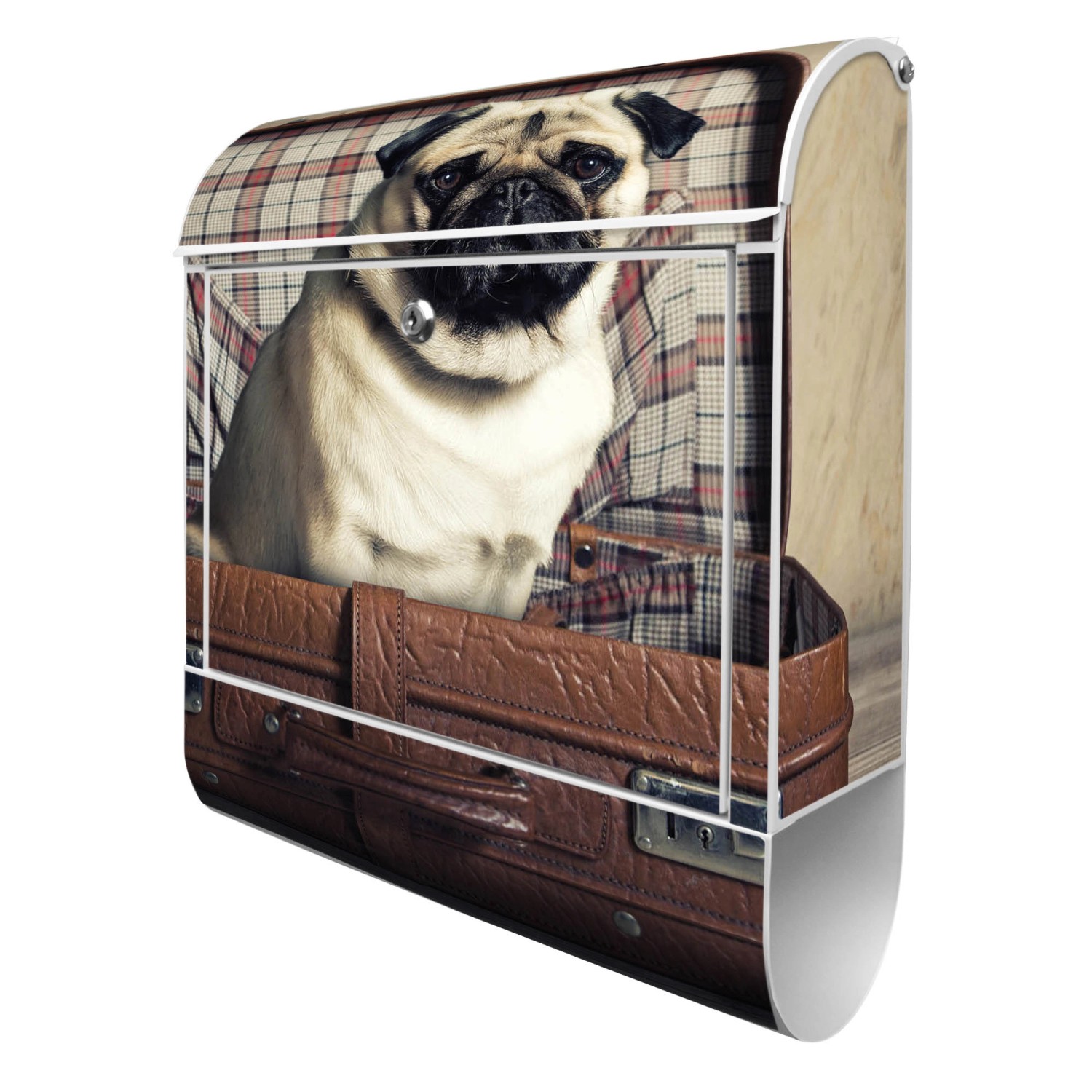 Banjado Design Briefkasten Weiß Pulverbeschichtet 39x47x14cm 2 Schlüssel Mit Zeitungsfach Motiv Mops Im Koffer Banjado Design Briefkasten Weiß Pulverbeschichtet 39x47x14cm 2 Schlüssel Mit Zeitungsfach Motiv Mops Im Koffer von Banjado