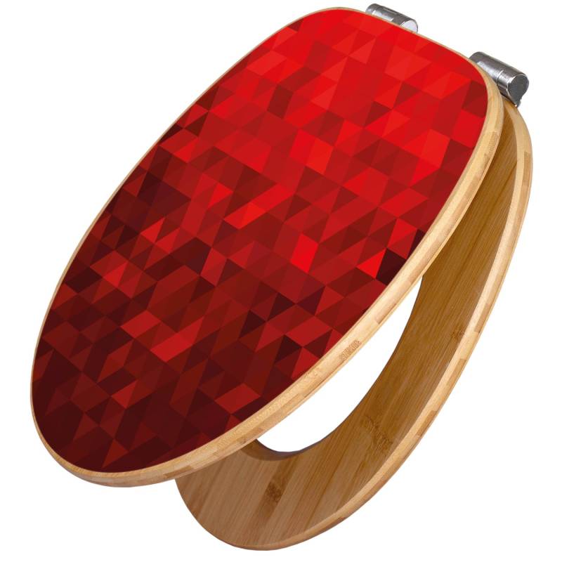 Banjado Design WC Sitz Bambus Holz Toilettendeckel Mit Absenkautomatik Klodeckel WC-Sitz Soft Close Mit Motiv Dreiecke Rot von Banjado
