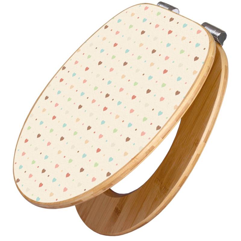 Banjado Design WC Sitz Bambus Holz Toilettendeckel Mit Absenkautomatik Klodeckel WC-Sitz Soft Close Mit Motiv Herzen Bunt von Banjado