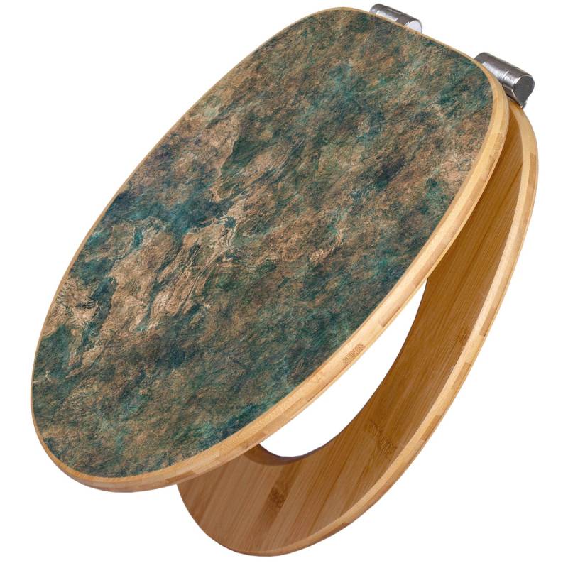 Banjado Design WC Sitz Bambus Holz Toilettendeckel Mit Absenkautomatik Klodeckel WC-Sitz Soft Close Mit Motiv Kupfer Patina von Banjado