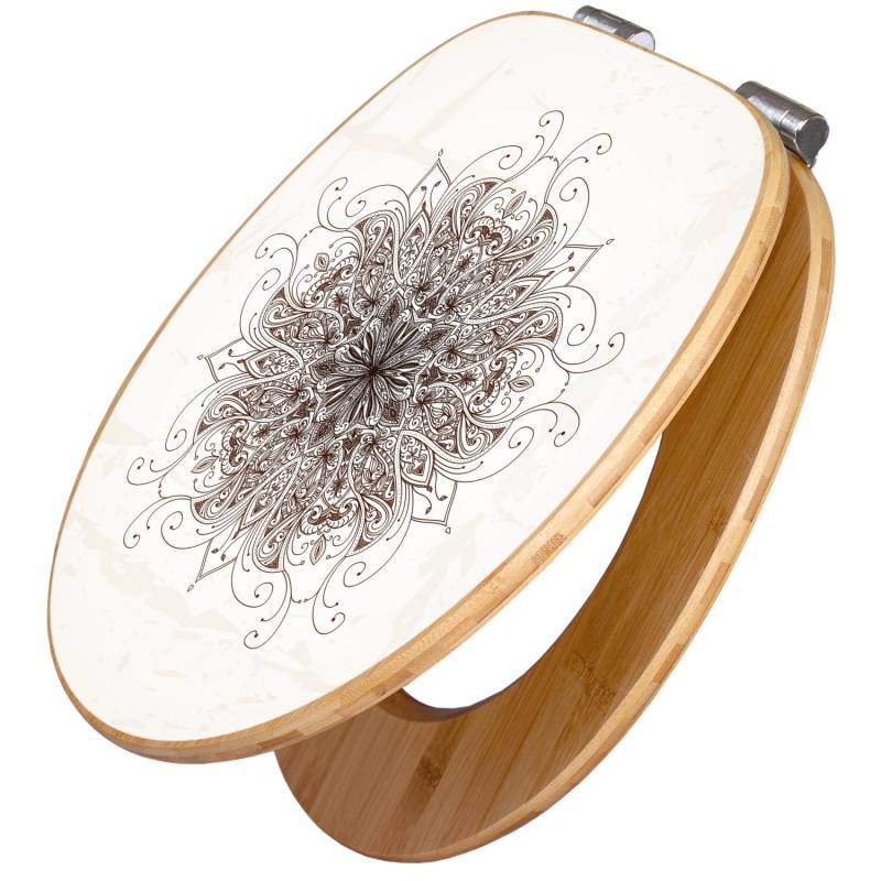 Banjado Design WC Sitz Bambus Holz Toilettendeckel Mit Absenkautomatik Klodeckel WC-Sitz Soft Close Mit Motiv Mehendi von Banjado