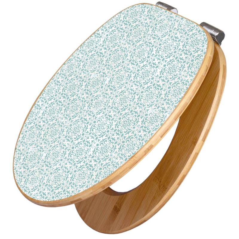 Banjado Design WC Sitz Bambus Holz Toilettendeckel Mit Absenkautomatik Klodeckel WC-Sitz Soft Close Mit Motiv Muster Getupft Blau von Banjado