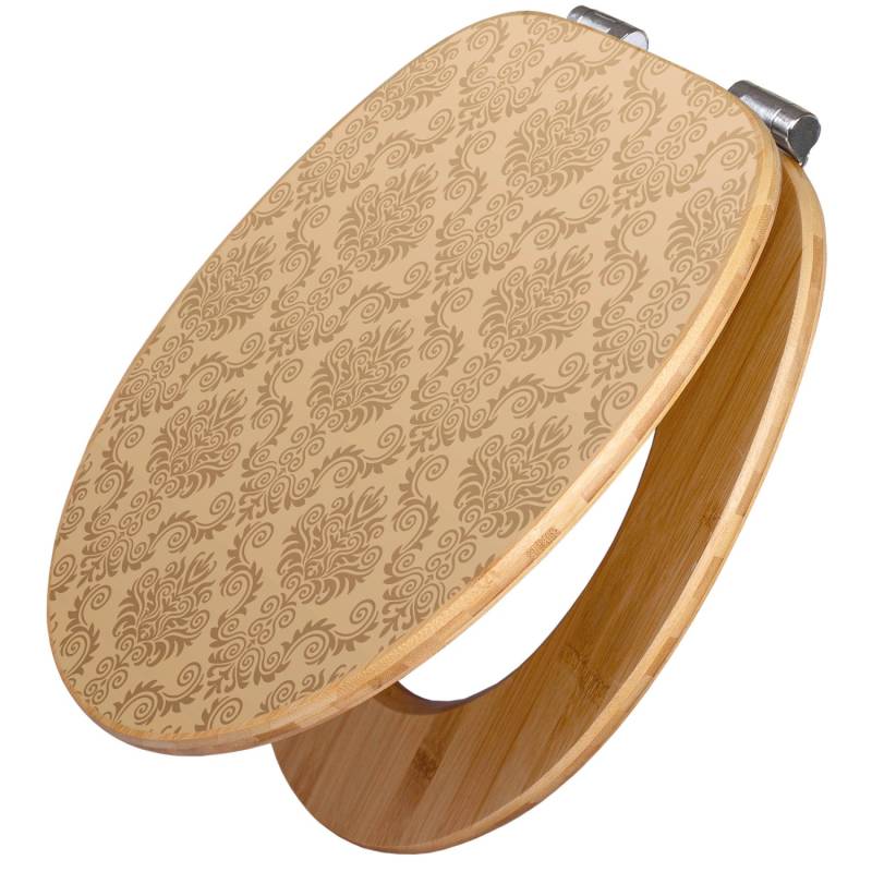Banjado Design WC Sitz Bambus Holz Toilettendeckel Mit Absenkautomatik Klodeckel WC-Sitz Soft Close Mit Motiv Tapete Beige von Banjado