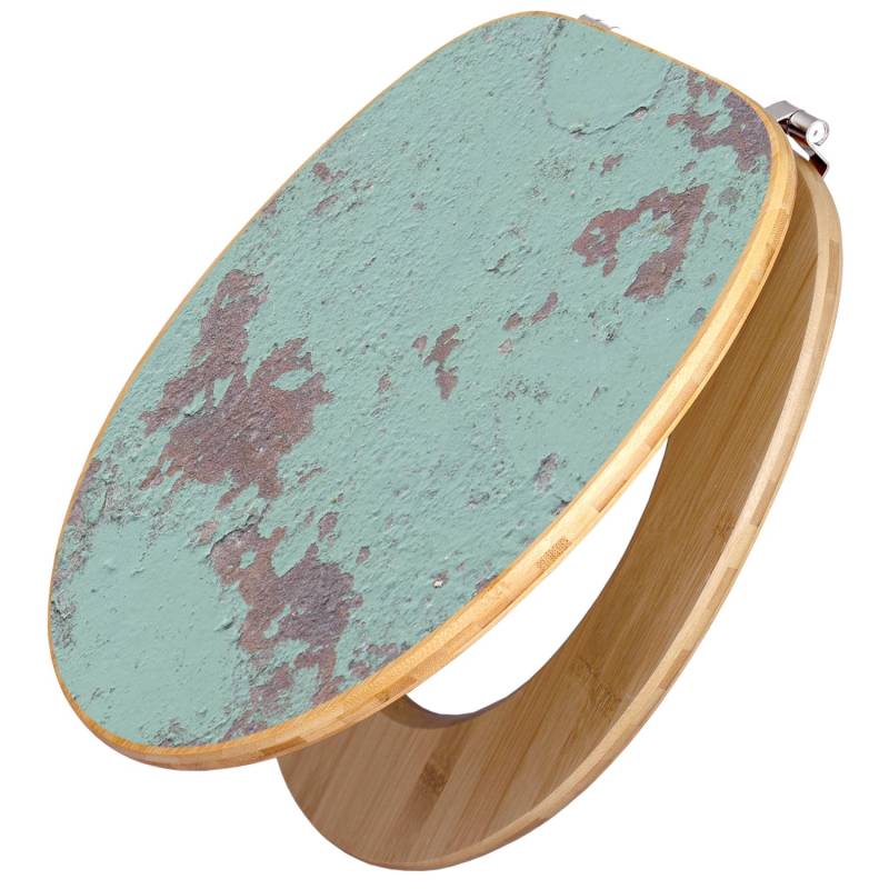 Banjado Design WC Sitz Bambus Toilettendeckel Toilettensitz Bambus Holz Klodeckel WC-Sitz Universal Scharnieren Motiv Blaue Struktur von Banjado