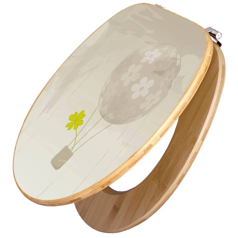 Banjado Design WC Sitz Bambus Toilettendeckel Toilettensitz Bambus Holz Klodeckel WC-Sitz Universal Scharnieren Motiv Flüchtiges Glück von Banjado