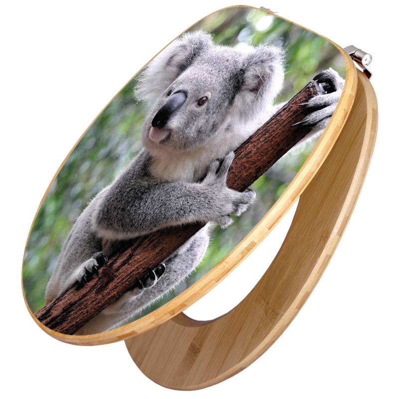 Banjado Design WC Sitz Bambus Toilettendeckel Toilettensitz Bambus Holz Klodeckel WC-Sitz Universal Scharnieren Motiv Koala von Banjado