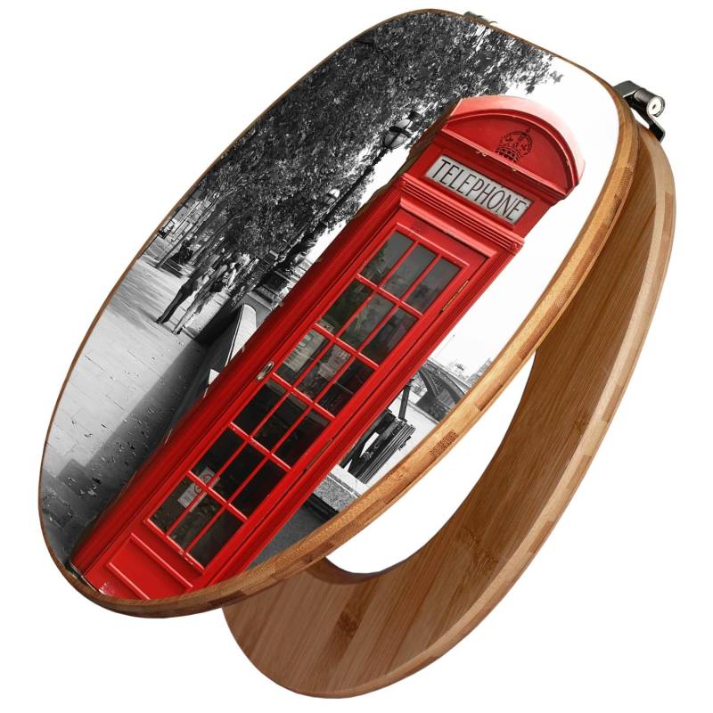 Banjado Design WC Sitz Bambus Toilettendeckel Toilettensitz Bambus Holz Klodeckel WC-Sitz Universal Scharnieren Motiv London Red Telephone von Banjado