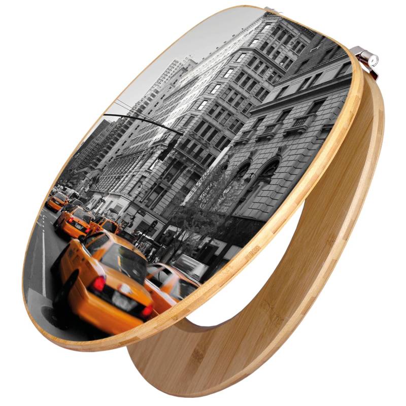 Banjado Design WC Sitz Bambus Toilettendeckel Toilettensitz Bambus Holz Klodeckel WC-Sitz Universal Scharnieren Motiv New York Taxi von Banjado