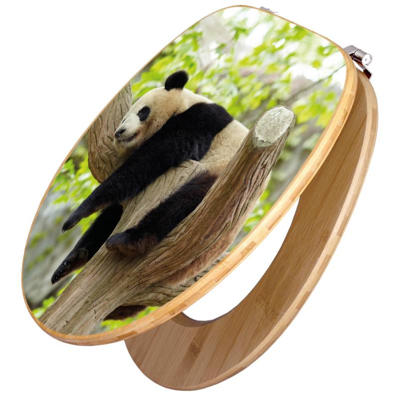 Banjado Design WC Sitz Bambus Toilettendeckel Toilettensitz Bambus Holz Klodeckel WC-Sitz Universal Scharnieren Motiv Panda von Banjado