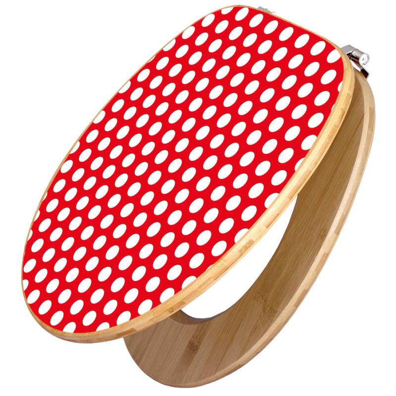 Banjado Design WC Sitz Bambus Toilettendeckel Toilettensitz Bambus Holz Klodeckel WC-Sitz Universal Scharnieren Motiv Punkte Rot von Banjado